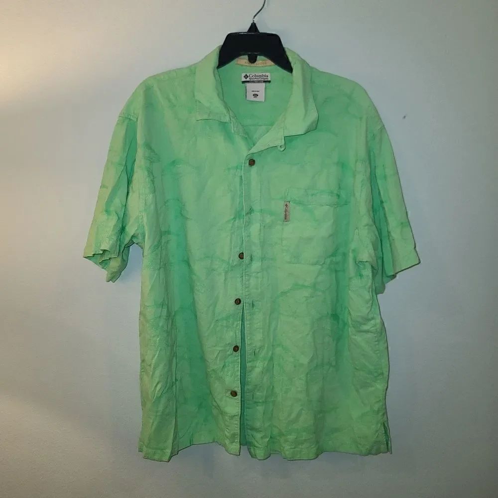 Columbia Mens XXL River Lodge Shirt Green Fishing Short Sleeve SS137